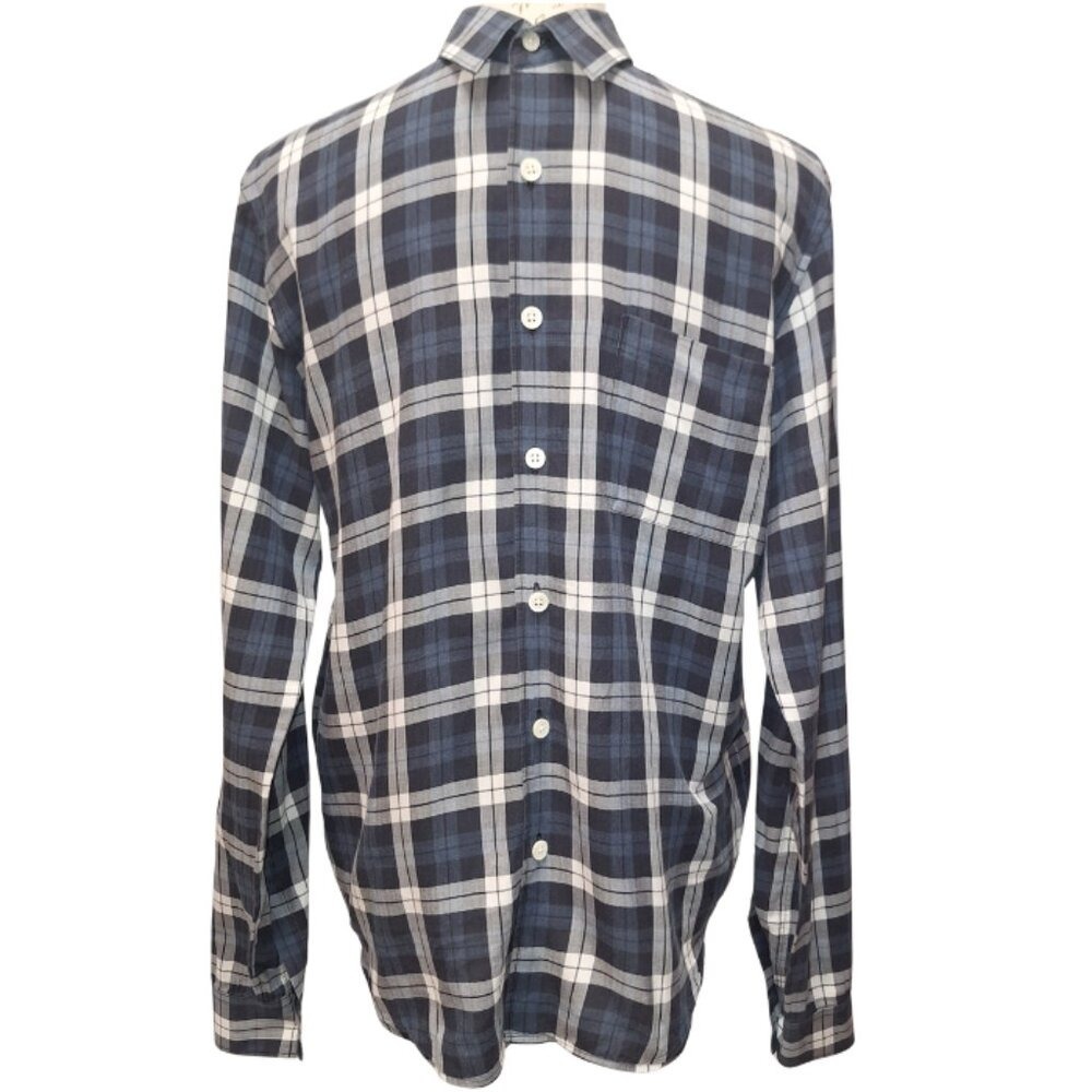 Theory Mens Plaid Button Up Shirt S Long Sleeve Blue White Grunge Skater